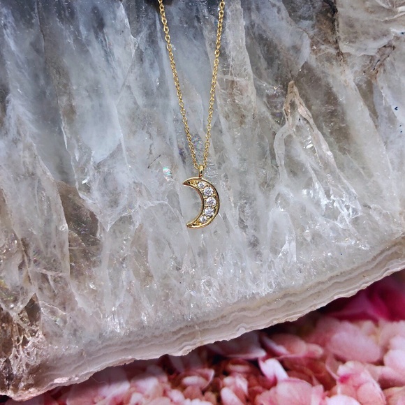 Dainty Gold Moon Necklace - Picture 3 of 7